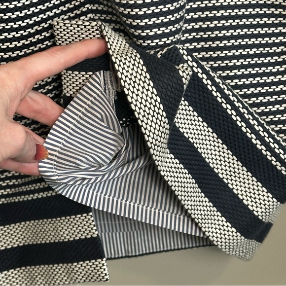 J Crew Sheath Dress Woven Striped Navy White Tweed Indigo Blue Bow Lined Sz 4P - Picture 7 of 11